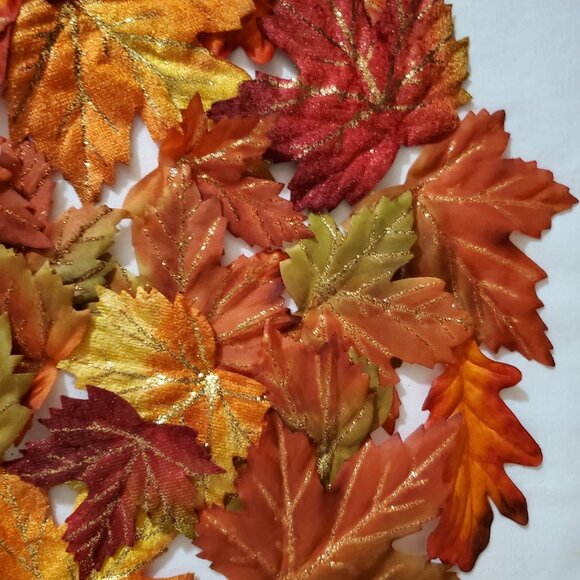 Fall / Autumn Fabric Maple & Oak Leaves with Glitter Highlights – Bag of (24) - Picture 2 of 4
